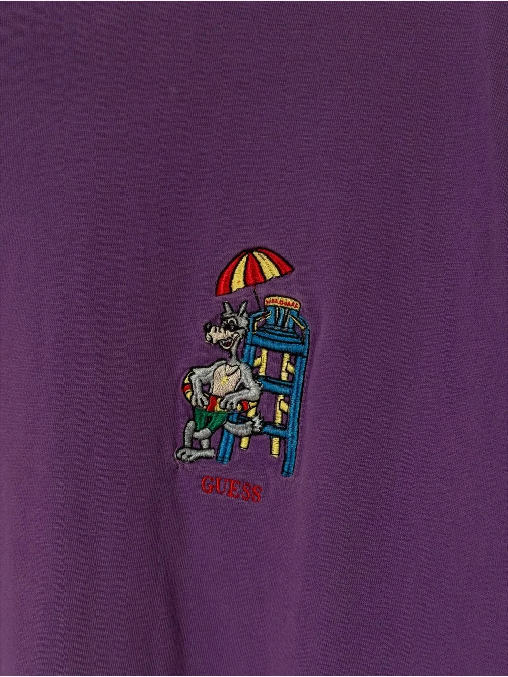Vintage Guess Tee Purple Lifeguard Logo Size Large - Picture 3 of 5